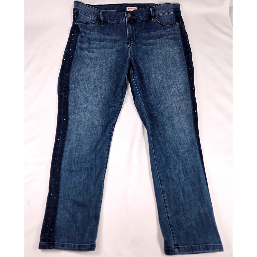 Juicy Couture Embellished Jeans Denim Pants Rhinestone Accent Sz16 High Straight